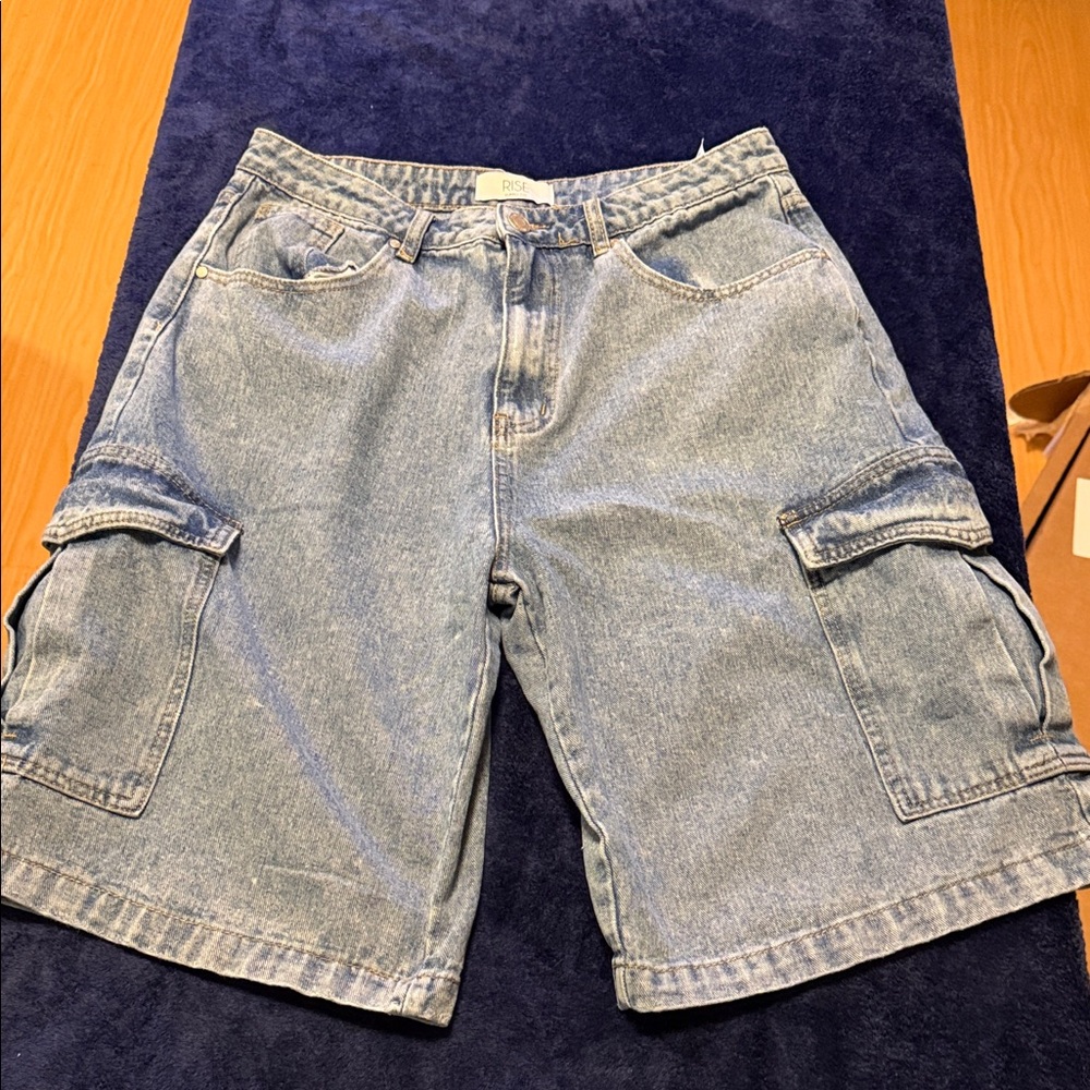 Classic Blue Denim Cargo Jean Shorts